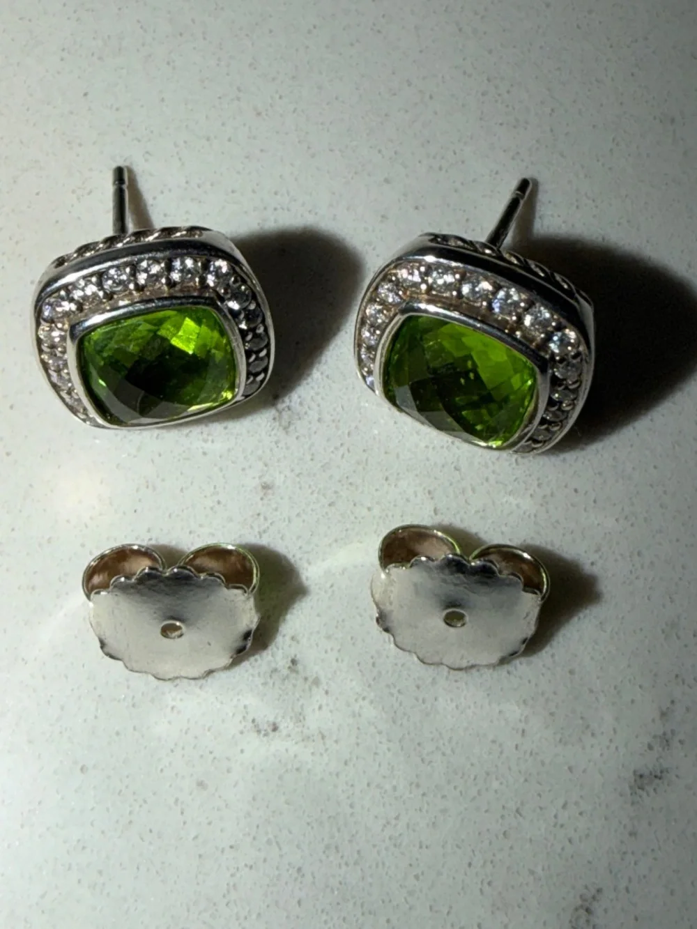 David Yurman 7MM Albion Peridot and Diamond 925 Sterling Silver Stud Earrings